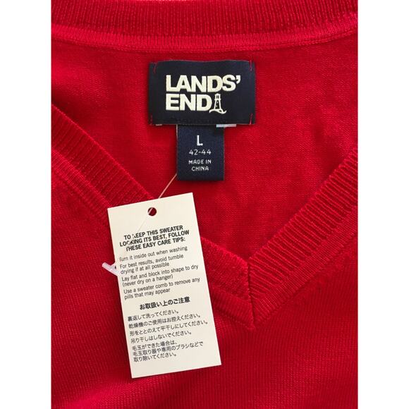 Lands’ End School Uniform Men's Performance V-neck Sweater Sz L Rich Red NWT - Picture 9 of 15